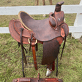 Load image into Gallery viewer, A roping addle after being treated with Leather Better.  Customer, Tia's five star review: "I used this to bring my old roping saddle to life and it worked so well. The leather is like butter now and it looks amazing. Love the smell of this stuff too!"
