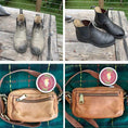Load image into Gallery viewer, Four images in a two by two grid, display two pairs of boots. The top left image shows the boots before being treated with Leather better. Top right image show the boots after being treated. Bottom left image shows a tan handbag before being treated with Leather better. Bottom right image shows the handbag after being treated.